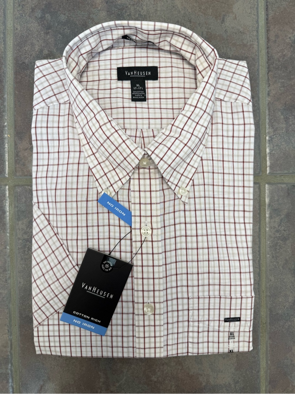 Van Heusen White Shirt with Red Plaid